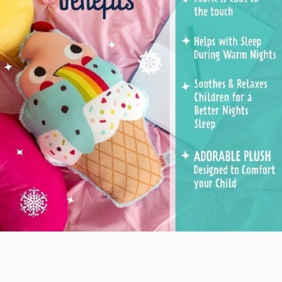 PillowPals Cool Touch Super Soft Comfy Fabric Squishy Plush Ice Cream Pillow NWT - Picture 6 of 6